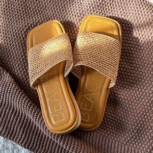Tan Woven Slide Sandals